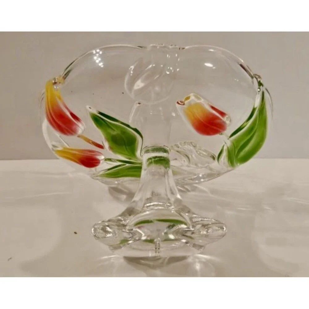 Vintage Walther Glas Footed Fruit Bowl - Tulip Pattern - Made in German